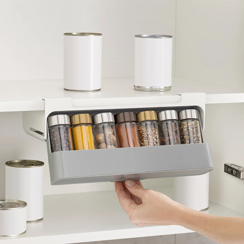 Kitchen Spice Rack Self-adhesive Spice Organizer Rack Seasoning Bottle Spice Organizer Wall-mounted Under-Shelf Kitchen Storage