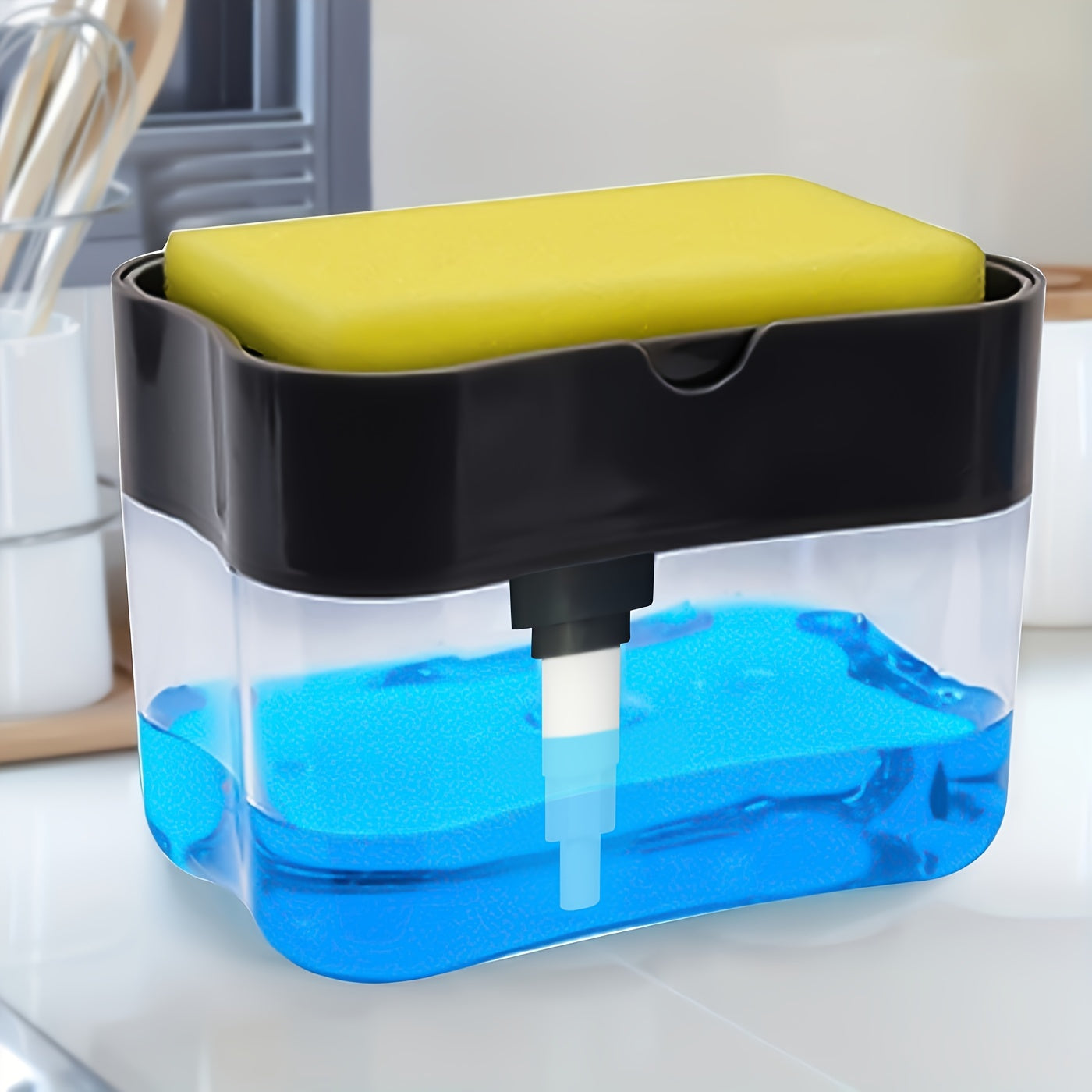 1pc Dish Soap pump Dispenser And Sponge Holder, Metallic Silvery For Kitchen Sink, No Sponge, 4.5in*2.5in*0.7in, 167.83g