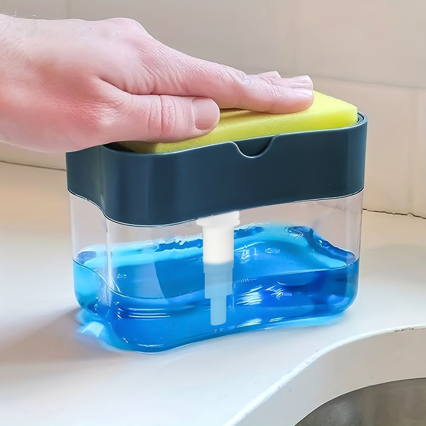 1pc Dish Soap pump Dispenser And Sponge Holder, Metallic Silvery For Kitchen Sink, No Sponge, 4.5in*2.5in*0.7in, 167.83g