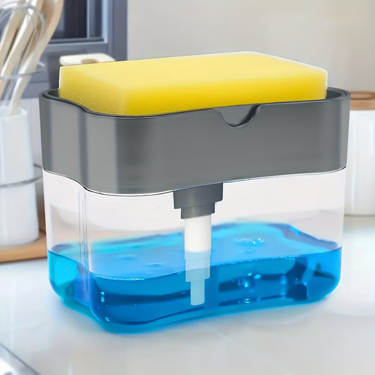 1pc Dish Soap pump Dispenser And Sponge Holder, Metallic Silvery For Kitchen Sink, No Sponge, 4.5in*2.5in*0.7in, 167.83g