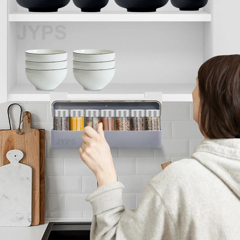 Kitchen Spice Rack Self-adhesive Spice Organizer Rack Seasoning Bottle Spice Organizer Wall-mounted Under-Shelf Kitchen Storage