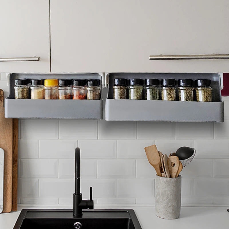 Kitchen Spice Rack Self-adhesive Spice Organizer Rack Seasoning Bottle Spice Organizer Wall-mounted Under-Shelf Kitchen Storage