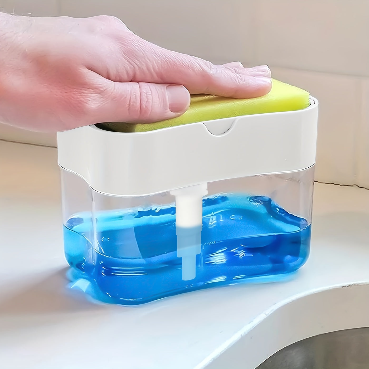 1pc Dish Soap pump Dispenser And Sponge Holder, Metallic Silvery For Kitchen Sink, No Sponge, 4.5in*2.5in*0.7in, 167.83g